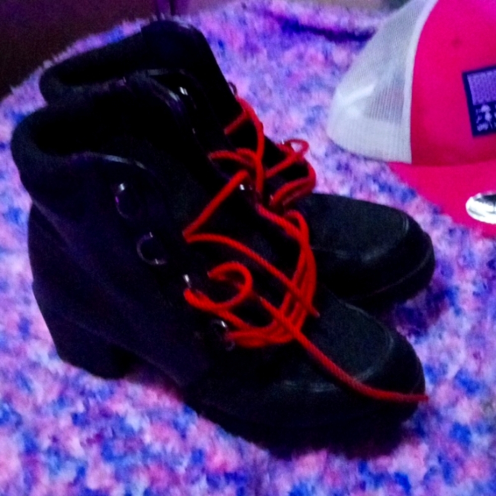 Pair of black highhilled hiking boots